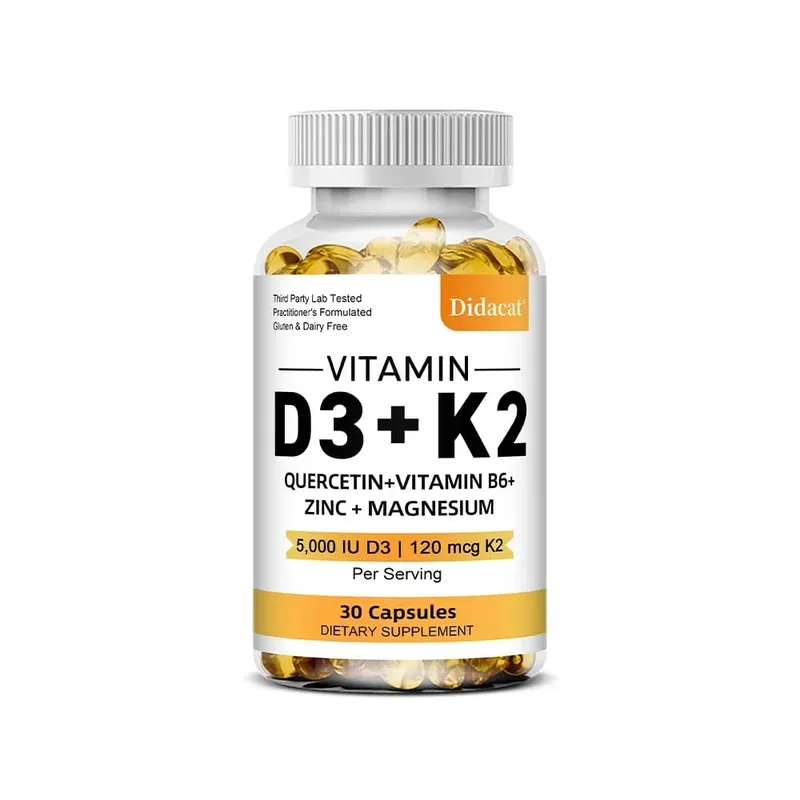 Integratore alimentare di vitamine D3 + K2 - Supporto per la salute delle ossa e del cuore Aiuta a regolare il metabolismo del calcio - 120 capsule molli