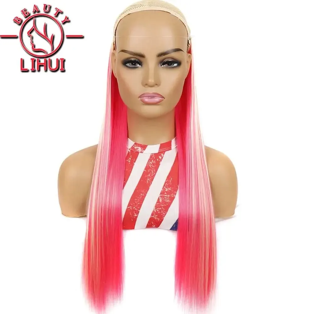 Synthetic Natural Synthetic Hair Extensions 5 Clip In Artificial Fake Ombre Blonde Brown Black Pink Straight False Hair Piece — image 4