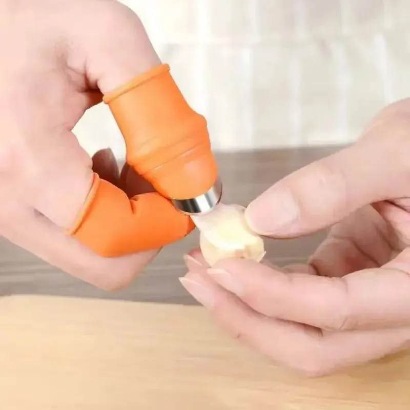 Juego de cuchillos para pulgar con dedales para pelar ajo, descascarar fresas, recoger granos de pimienta y verduras (6 piezas) — image 1