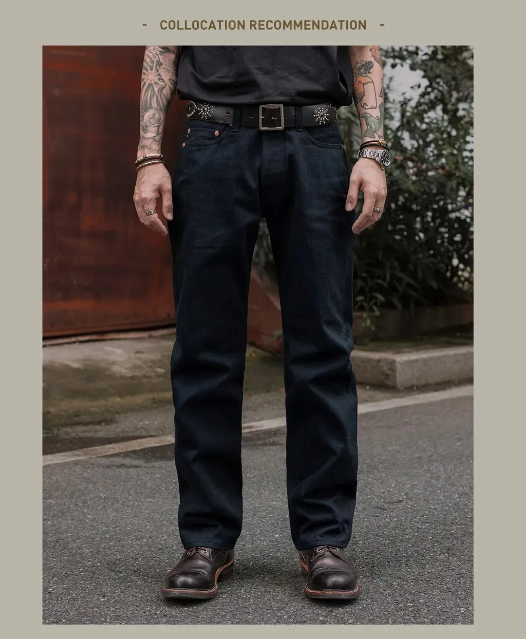 Red Tornado Midnight Blue Selvedge Jeans Lelaki 16oz Denim Straight Fit Dark Indigo Workwear Seluar — image 9