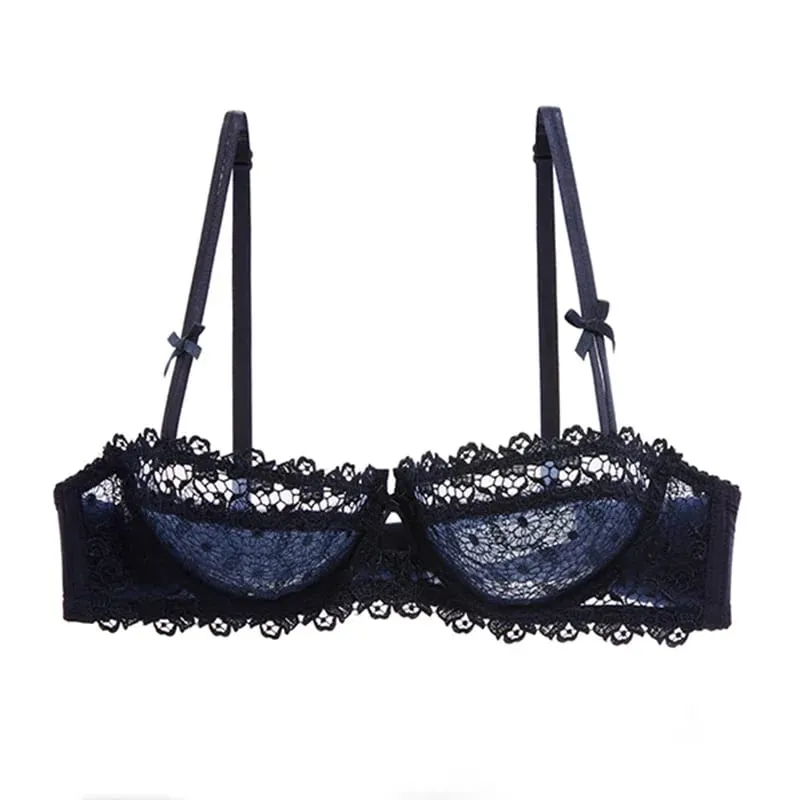 PLUS ขนาดเซ็กซี่ครึ่งถ้วยลูกไม้ Bra SHEER ตาข่าย Unlined Bralette สำหรับผู้หญิง A D ถ้วยที่มองไม่เห็น Push Up Underwire ชุดชั้นในชุด — image 8