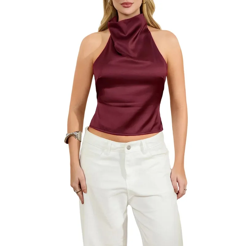 Top con scollo all'americana aperto sul retro per donna Top con fiocco estetico vintage con volant increspato Top corto con smock Y2K Canottiere per uscire Canotte — image 12