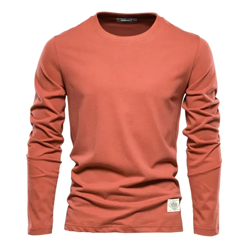 2026New Solid Color Cotton Crewneck Sweatshirt Men Casual Long Sleeve Loose Pullover Top