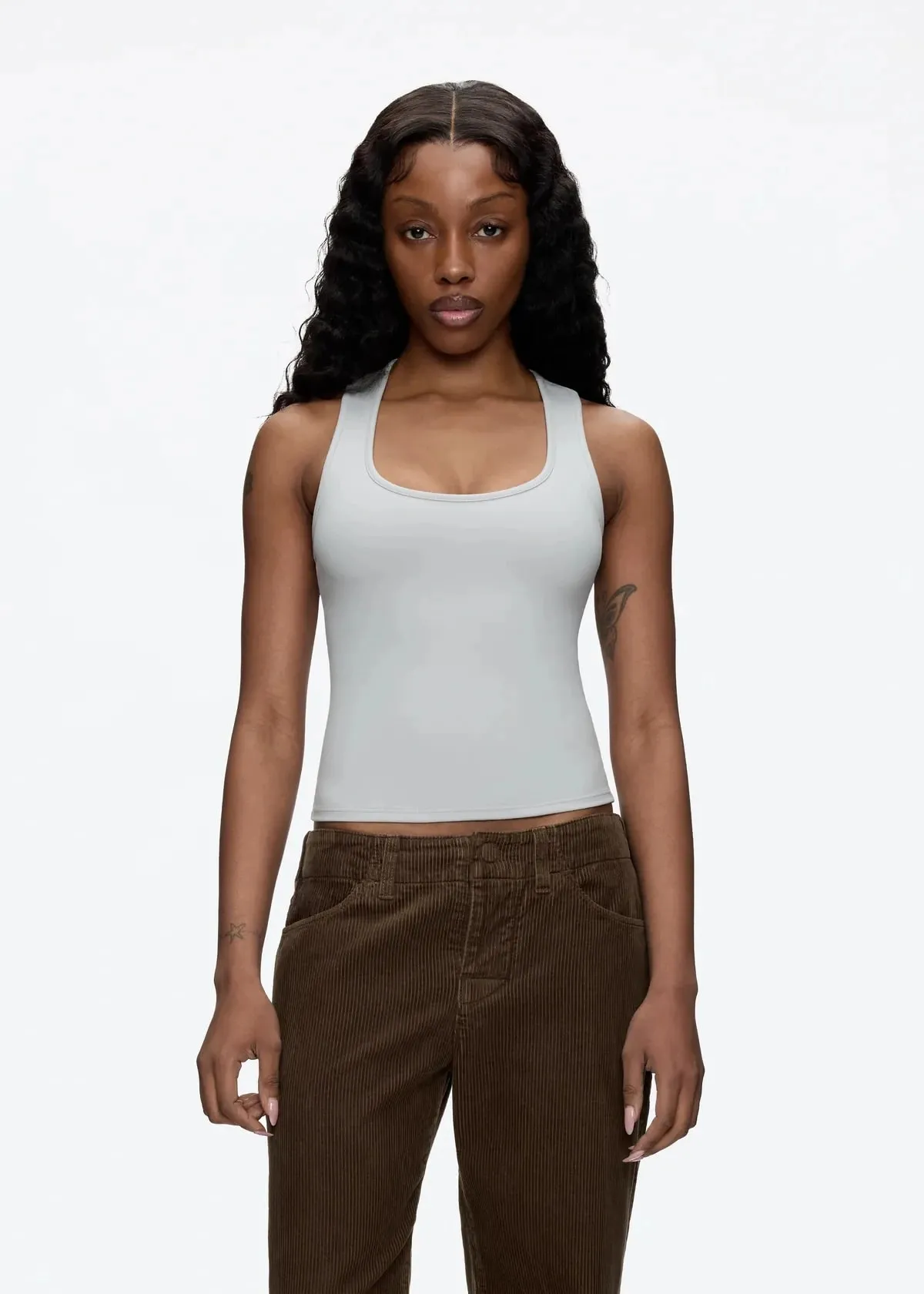 Débardeur classique en forme de X, dos nu, bleu bébé et gris brumeux, multicolore, confortable, taille élastique, ajustement serré, haut dos nu — image 5