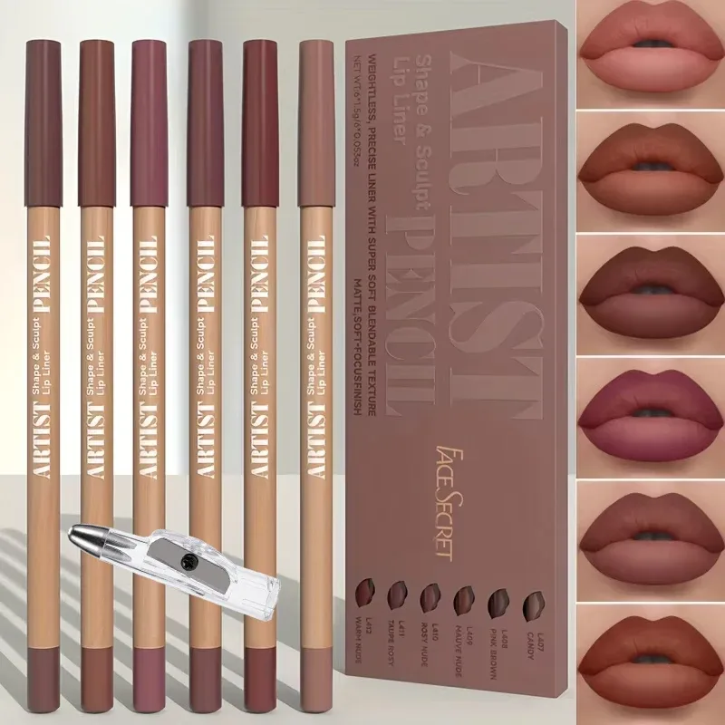 Juego de maquillaje de labios de 7 piezas: 6 delineadores de labios mate + 1 sacapuntas. Delineadores de labios mate de larga duración con fórmula resistente al agua — image 5