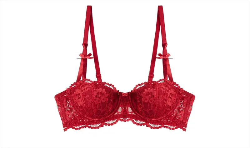 Set reggiseno di pizzo natalizio - Bralette velata nera e rossa Mezza coppa ultra sottile Puro desiderio Look Tushy intimo Lingerie per feste di Natale — image 9