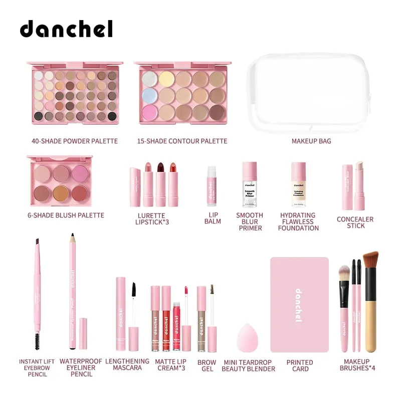 Set Solek Wajah Pembayang Mata Kontur Blush Gincu Foundation Concealer Eyeliner Eyeliner Maskara Kit Kosmetik Dengan Berus Solek — image 6