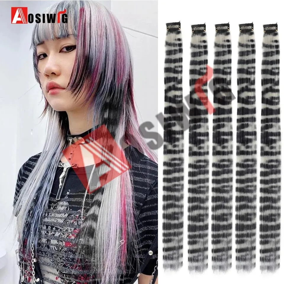 5PC สังเคราะห์ Feather Hair Extensions พร้อมคลิปทนความร้อนตรงผมสีสีดำคลิปผมสตรี 8G — image 11