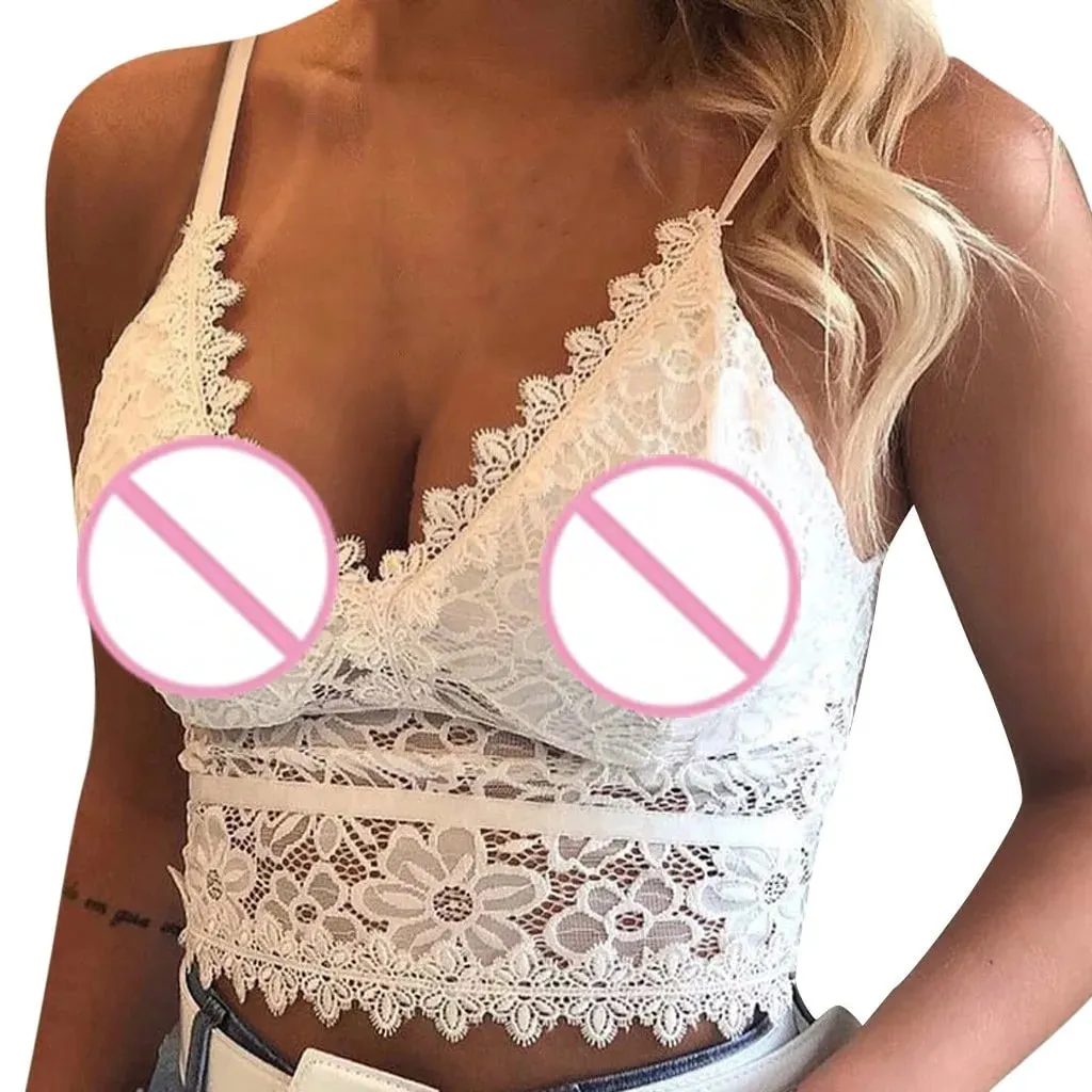 Sexy Spitze, aushöhlendes Netz, durchsichtig, schlankes, rückenfreies Neckholder-Crop-Top, Spaghettiträger, durchsichtige Stickerei, Leibchen, Weste, Korsett — image 8