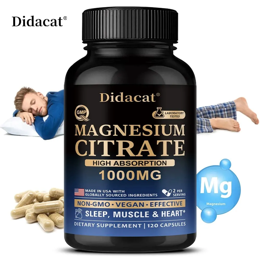 Capsule di citrato di magnesio 1000 mg Integratore ad alto assorbimento - Supporto per i muscoli del sonno e il cuore Vegano non OGM — image 1