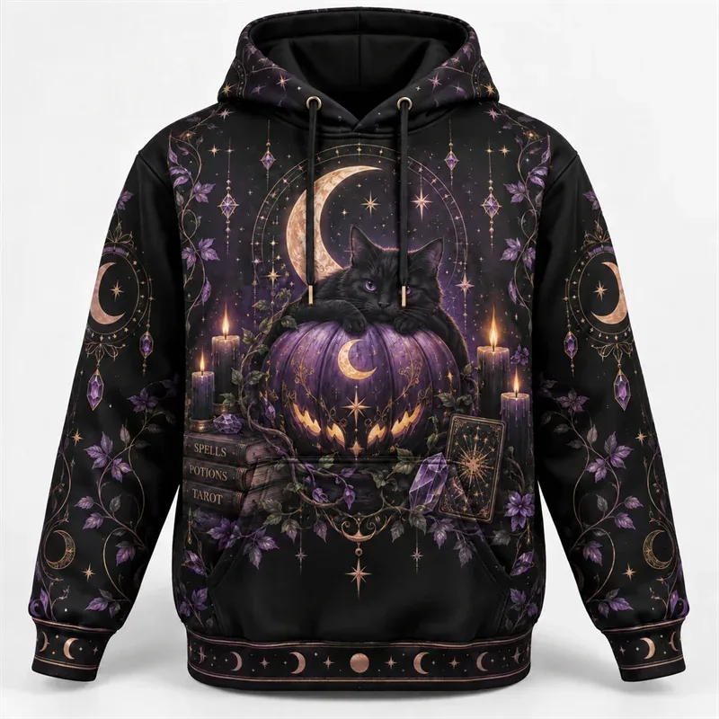 Halloweenská mikina s kapucí 3D celoplošný potisk Polyesterová mikina Gothic Ghost Pumpkin Bat Witch Lebka Horror Streetwear Pulovr Unisex — image 5