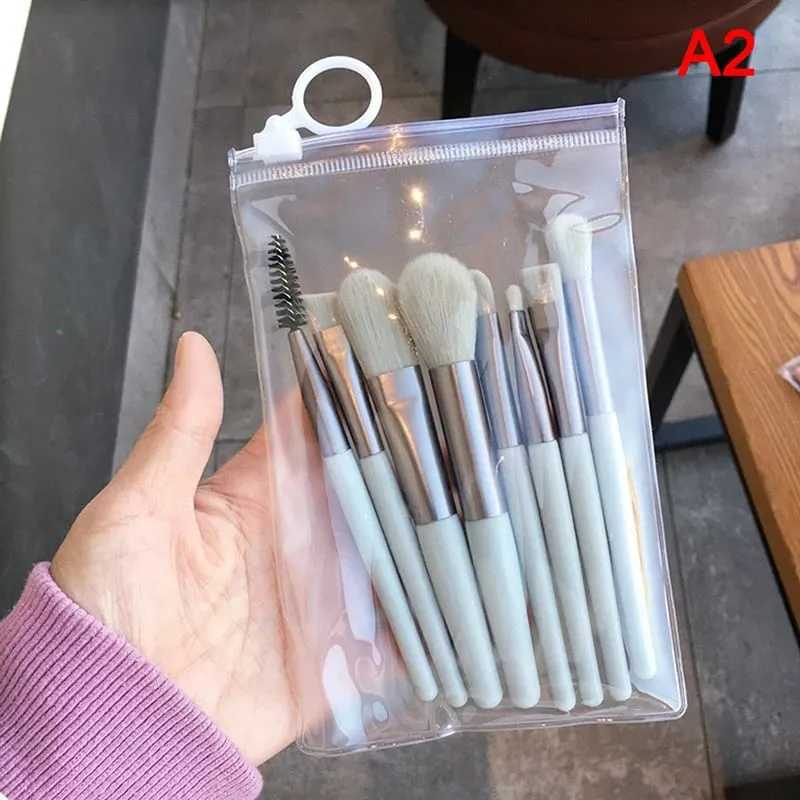 8 Buah Kuas Rias Mini Pro Pegangan Matte Set Kuas Rias Rambut Lembut Portabel dengan Tas Alat Rias Berkualitas Tinggi — image 9