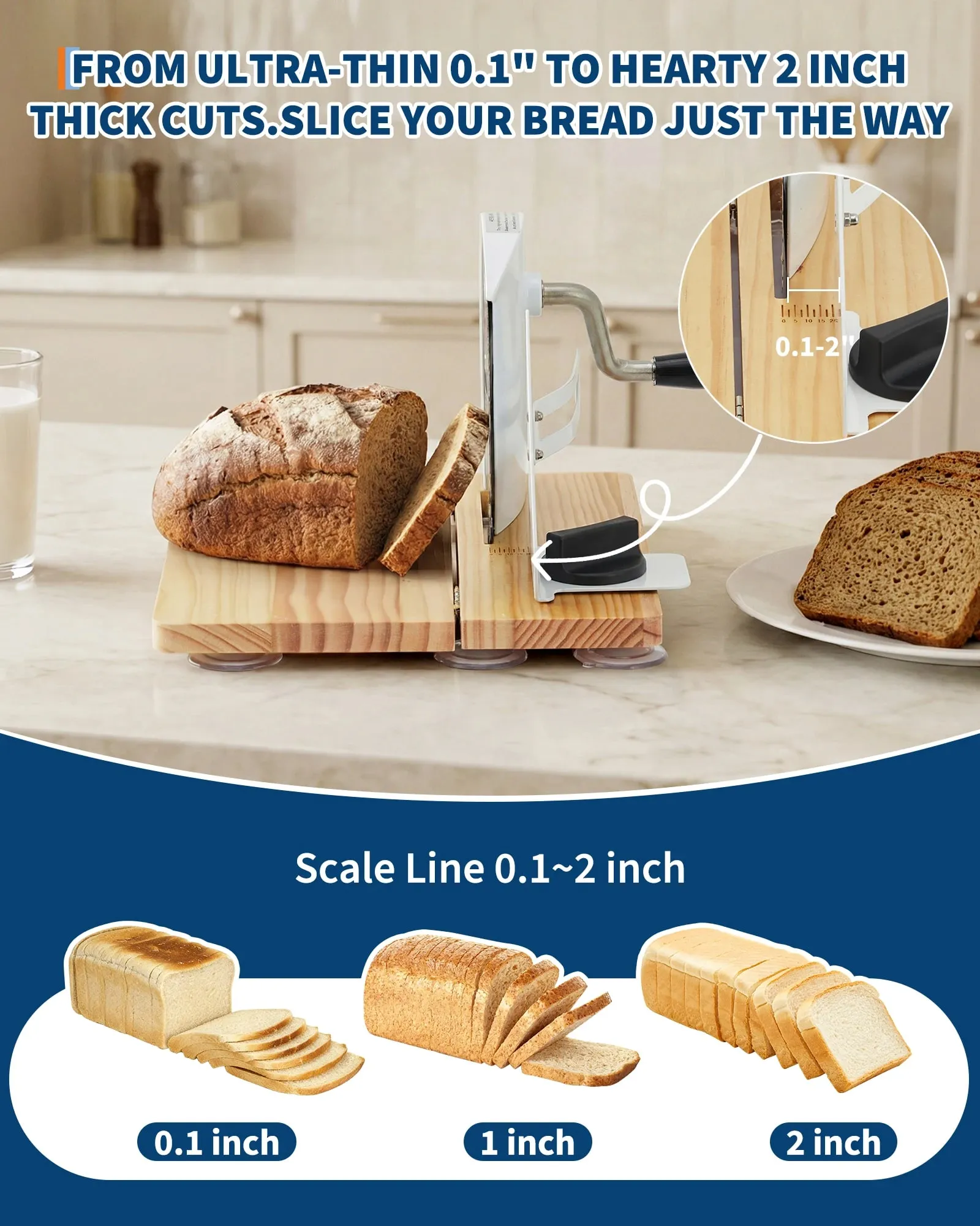 Alat Pengiris Roti Manual, Alat Pengiris Roti Kayu Dapat Dilipat dengan Pemotong Roti Food Grade Ketebalan 0,1 "-2" yang Dapat Disesuaikan untuk Roti Panggang dan Bagel Buatan Sendiri — image 7