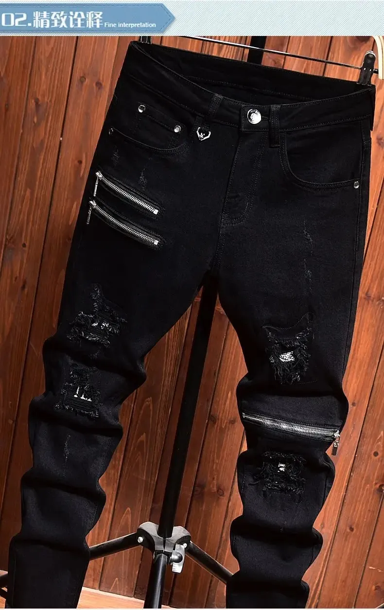 2025 Jeans Men's Spring Autumn Versatile Korean Black Elastic Slim Small Feet Zipper Pants Autumn Cowboy Man Pants Design Jeans — image 8