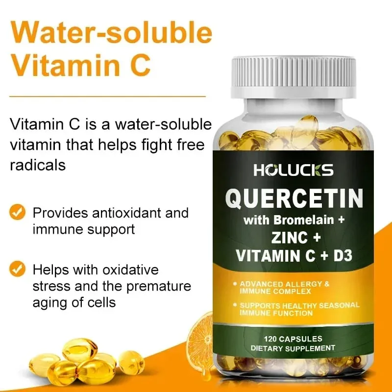 Supplément avancé de quercétine vitamine C + D3 avec bromélaïne pour l'immunité, la santé de la peau et des os solides, vitalité globale végétalienne — image 3