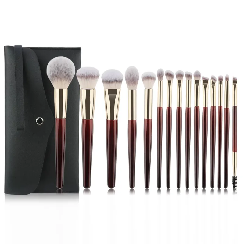 15 Professional Makeup Brushes Solid Wood Handle Aluminum Tube Makeup Brush Set Soft Multi-functional Beauty Tool — image 7