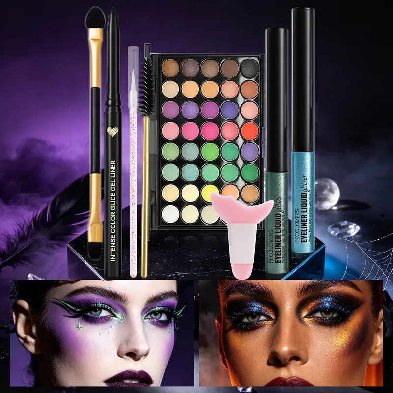8 ชิ้น/เซ็ตฮาโลวีน Carnival Eye แต่งหน้า Bright สีอายแชโดว์ Sparkle Liquid Eyeliner Eyebrow ปากกาแปรงตา — image 4