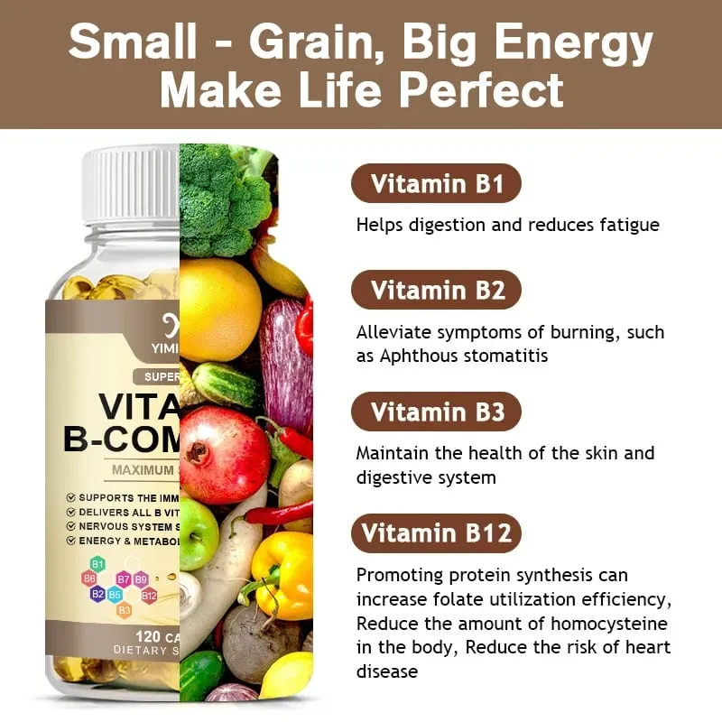 Kapsul Vitamin B-Kompleks dengan Vitamin B12 & Biotin Menyokong Tulang Saraf Metabolisme Kesihatan Otak & Jantung Tenaga Imun — image 4