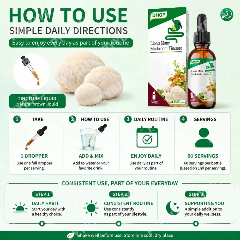 Lion's Mane Mushroom Extract Drops 60ml Hericium Erinaceus Supports Brain Immune Health Vegan Liquid Supplement for Adults — image 6