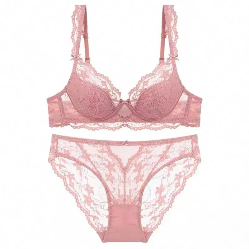 French Flutter Sleeve Blonde Dame BH Sæt Blødt bøjle Tyndt Åndbar Sexet Minimizer Beauty Back Lingeri 32‑38 AB