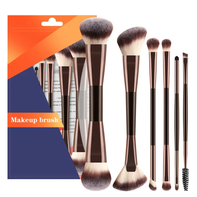 6 Buah Set Kuas Rias Kepala Ganda Kuas Alis Eyeshadow Kontur Perona Pipi Bubuk Alat Kosmetik Wajah Penuh