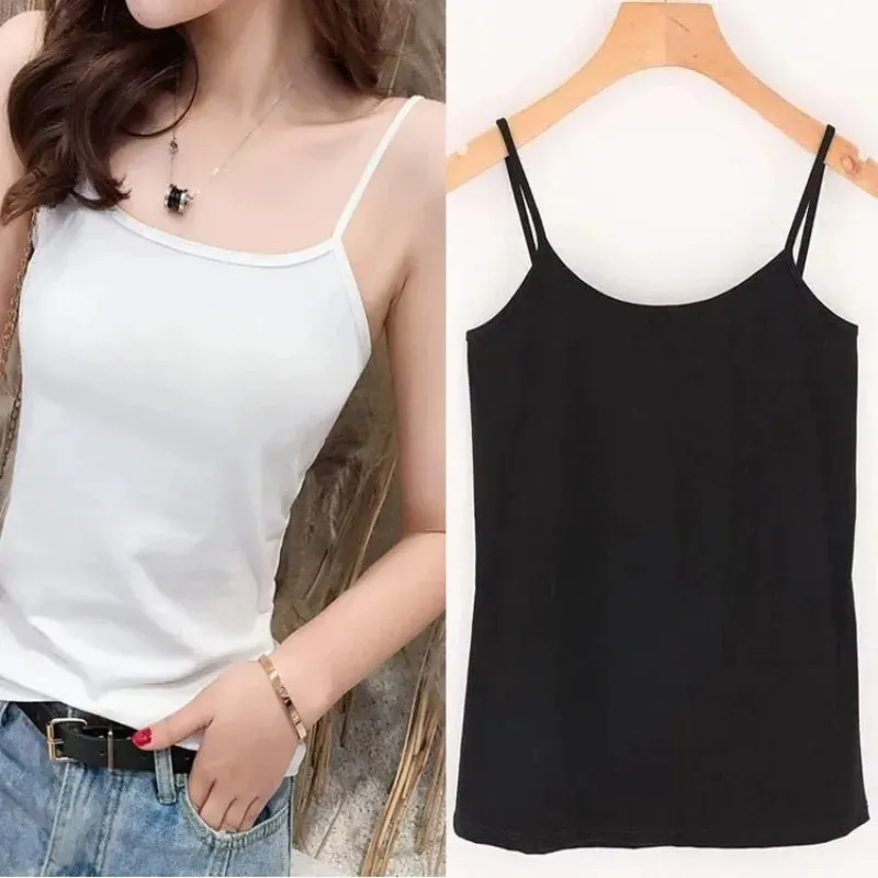 Solid Color Sleeveless Camisole Vest Casual Basic Slim Tank Top All Match Daily Women Summer Fashion Streetwear Tops Underwear