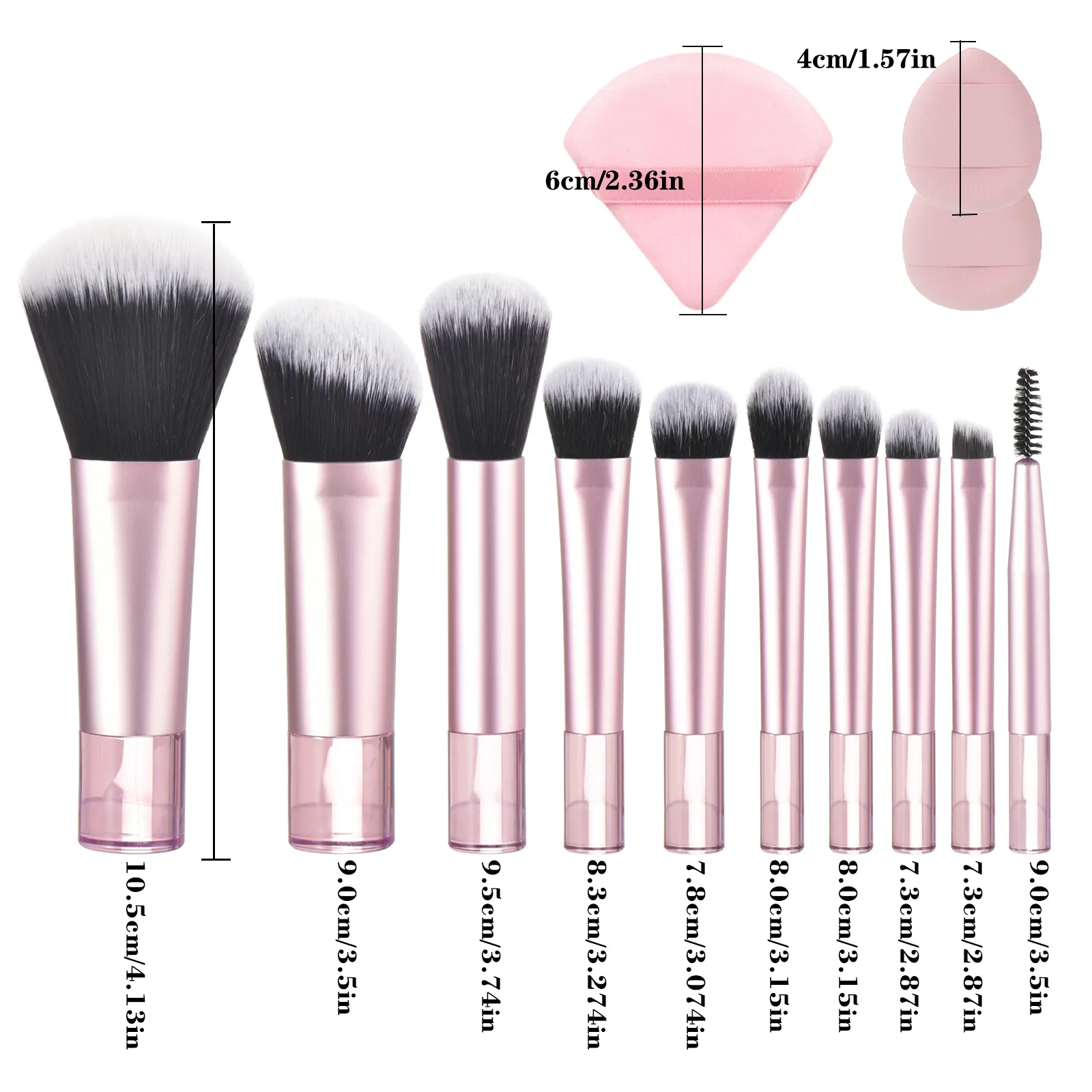 10 Mini pennelli per trucco rosa da viaggio Strumenti per trucco portatili Puff per trucco - Set di strumenti per trucco professionale con pennelli per palmo