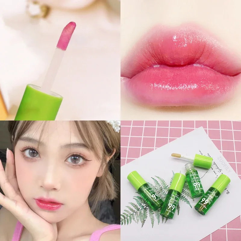 1PCS Feuchtigkeitsspendende Natürliche Aloe Essenz Lip Gloss Veränderbare Farbe Tragbare Wasserdichte Langlebige Nahrhafte Lippen Pflege Lippenstift — image 3