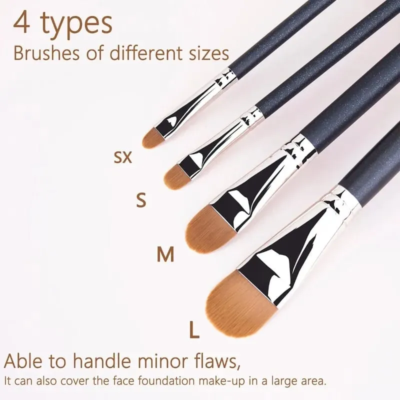 4 Jenis Ukuran Kuas Makeup Concealer Foundation Ultra-tipis Yang Ditingkatkan Alat Rias Concealer Krim Foundation Cair Profesional — image 2