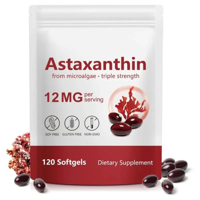 Astaxanthin-Ergänzungsmittel, 12 mg Kapseln aus Mikroalgen, mit antioxidativer Unterstützung für die Gesundheit der Haut und gesundes Altern, 120 Stück