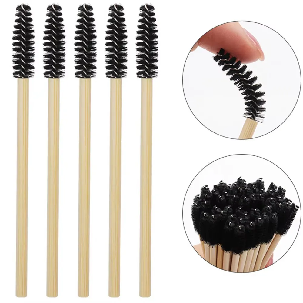 50 stk. Bambus håndtag øjenvippe børster Mascara tryllestave Applikator Øjenvipper Extension Brush Øjenbryn Spoolie Børster Makeup Tool