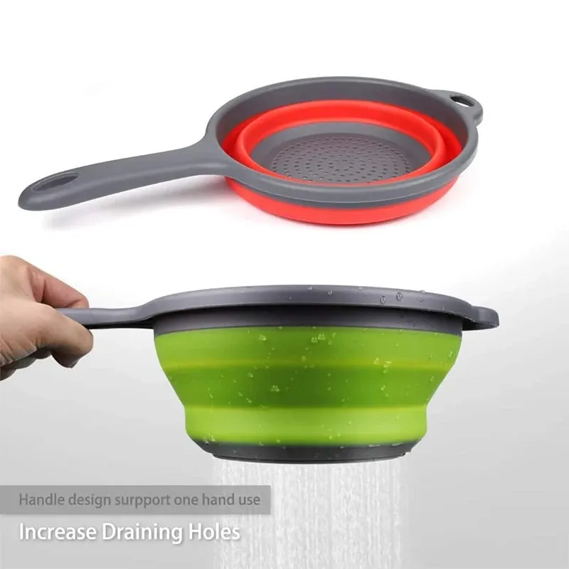 Colador plegable de silicona con mango, colador plegable de cocina para drenar Pasta, verduras, frutas, JT111 — image 4