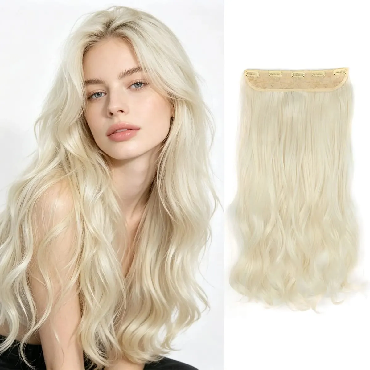Synthetic clip in hair extensions 5 clips in one piece high temperature fiber wavy hairpieces for women daily party holiday — image 17