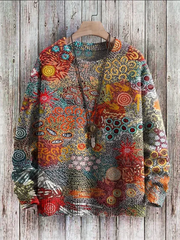 Vintage Pattern Print Knit Pullover Sweater Women For Men Sweater — image 9