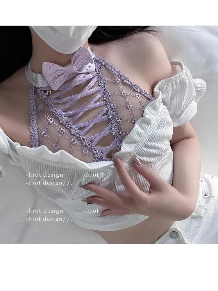 Reggiseno Minimizer Coppe Grandi DD+ | Set di biancheria intima da donna con fiocco a cuore e motivo a rombi, top snellente e sottile — image 1