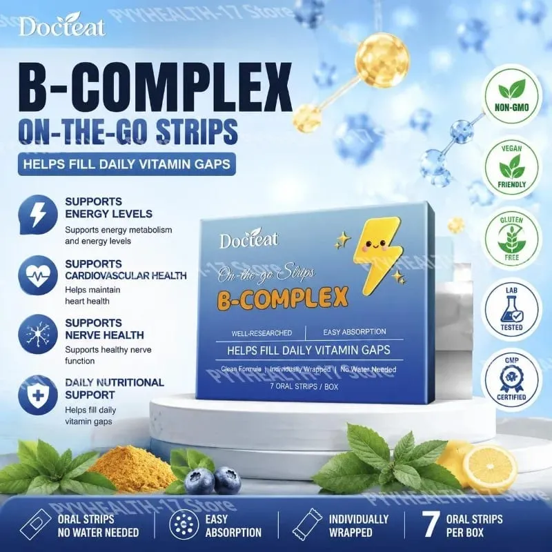 Docteat B-Complex Tiras de disolución oral Apoya el metabolismo energético y la salud de los nervios Ayuda a llenar los vacíos vitamínicos diarios 7 tiras — image 2