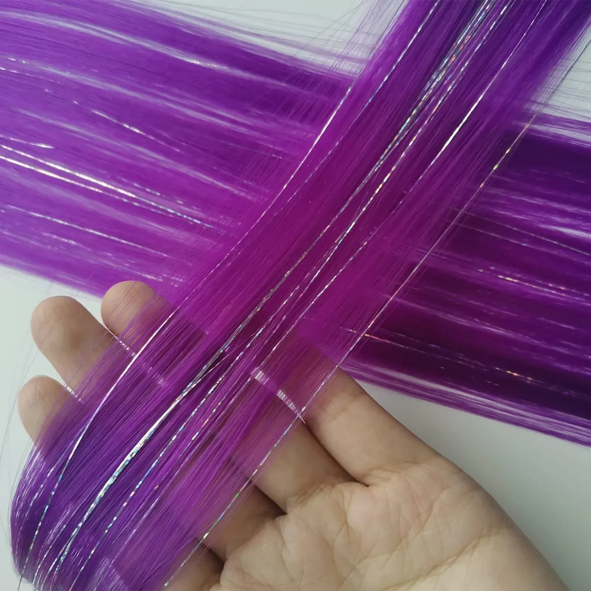 Clip nelle estensioni dei capelli rosa Orpelli misti d'argento Parrucchino sintetico arcobaleno Festività per feste per donne e ragazze — image 17