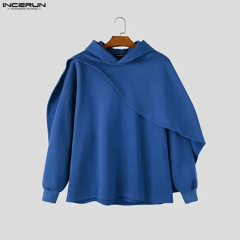 Men's Hoodies Ponchos Solid Color Hooded Long Sleeve Irregular Sweatshirts For Man Loose Stylish Casual Cape INCERUN Streetwear