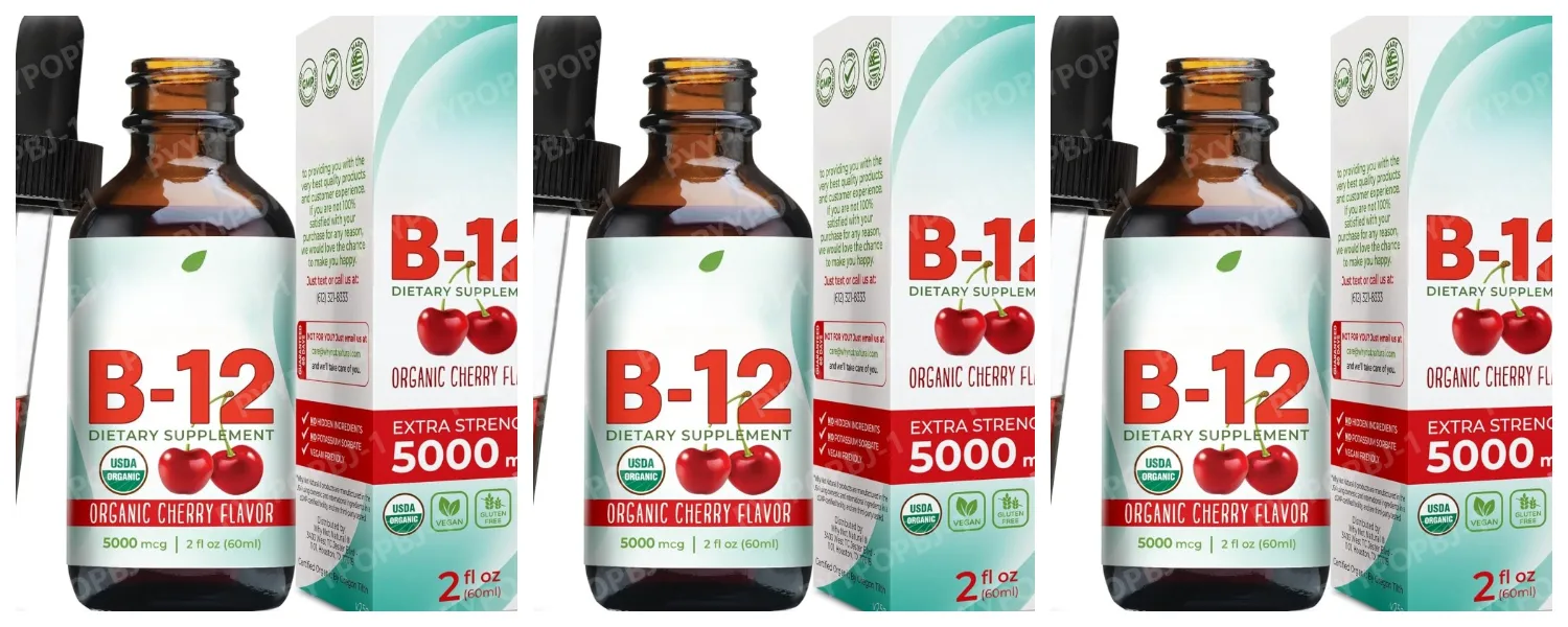 Methylcobalamin B12 Menjatuhkan 5000mcg Vitamin B12 Cecair Tambahan Sublingual Perisa Ceri Vegan Pemakanan Harian Tanpa Gula 60ml — image 8