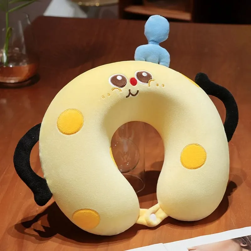 Oreiller en forme de U avec boîte, oreiller de Protection du cou en peluche, coussin de bureau, mignon et joli oreiller de voyage pour enfants/adultes