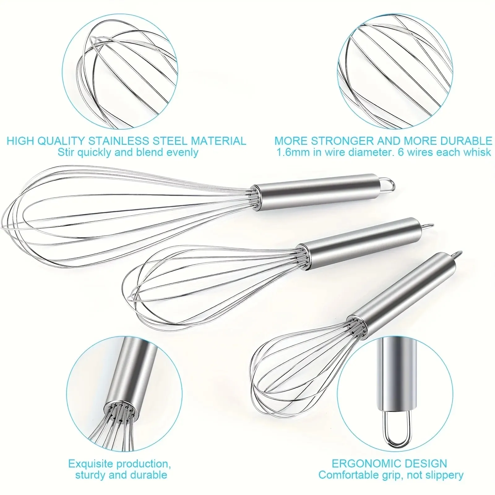 Fouet manuel en acier inoxydable, ustensile de cuisson moderne et Simple, Durable, résistant à la rouille, facile à fouetter, œufs, pâte à crème, facile à nettoyer, pour la cuisine à domicile, pour les amateurs de pâtisserie, gâteaux faits maison, desserts, Gadget d'agitation, 1 pièce — image 5