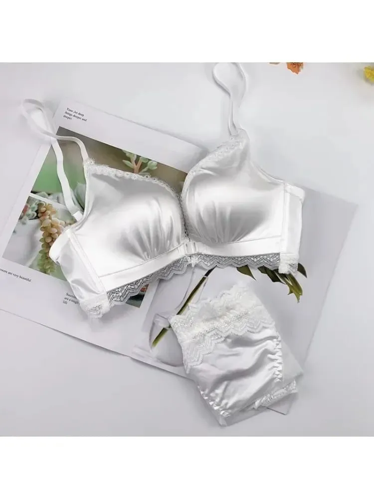 Push Up BH-sæt med frontlukning - Små buste til kvinder med blondebøjler Lingeri | Pull Up Lift Sexet tynd skønhed ryg bralette — image 3