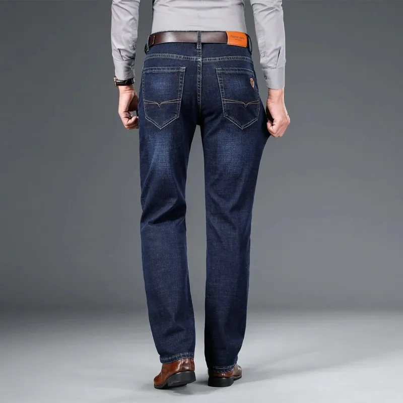 BAO 2026 musim luruh musim bunga dipasang seluar jeans denim regangan lurus lencana gaya klasik belia perniagaan lelaki seluar jeans kasual — image 4