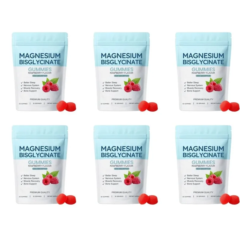 Magnesiumbisglycinatgummi Stöd daglig sömnkvalitet Hjälp upprätthålla nervsystemets hälsa Assist muskelåterställning 60 gummiklossar — image 12