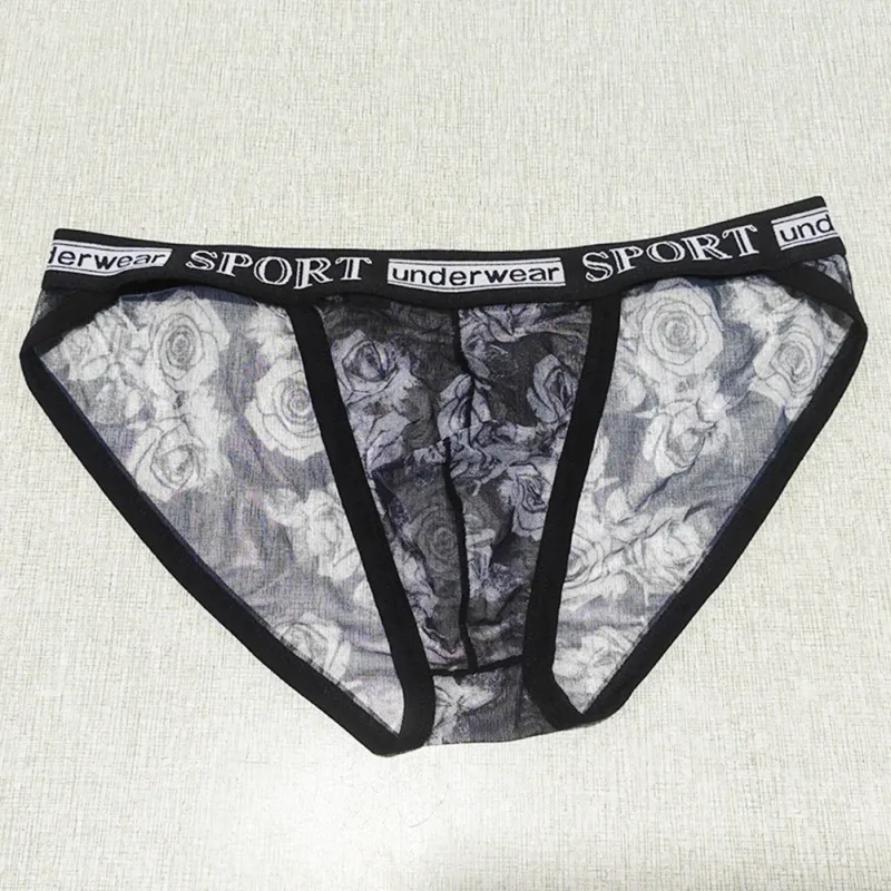 1pc Men Rose Printed Briefs High Fork Perspective Underwear Sexy Mesh Sheer Panties Breathable Comfortable Underpants — image 8