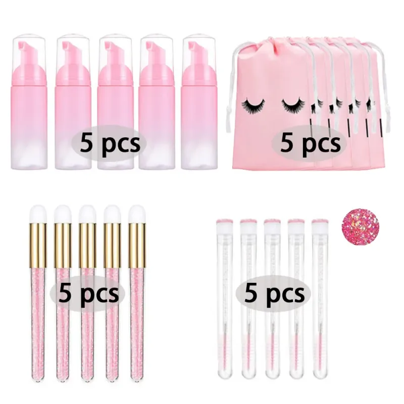 60ml 리필 가능 빈 플라스틱 펌프 병 래쉬 확장 청소 키트 긴 막대 브러시 래쉬 경기자 먼지 튜브 EVA 보관 가방 도구 — image 9