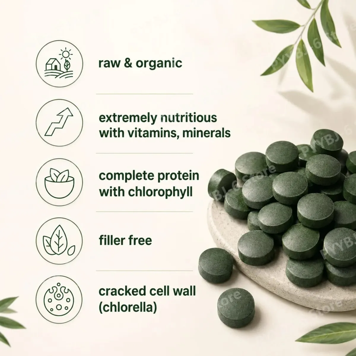 Organic Spirulina Chlorella Tablets 3000mg 720 Count Superfood Blend with Vegan Protein Energy Immunity Digestive Support — image 4