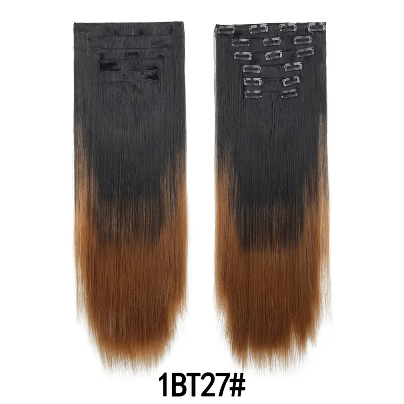 6 pezzi set clip nelle estensioni dei capelli 24 pollici lungo rettilineo testa piena capelli sintetici ombre sfumatura di colore uso quotidiano per le donne signore — image 8