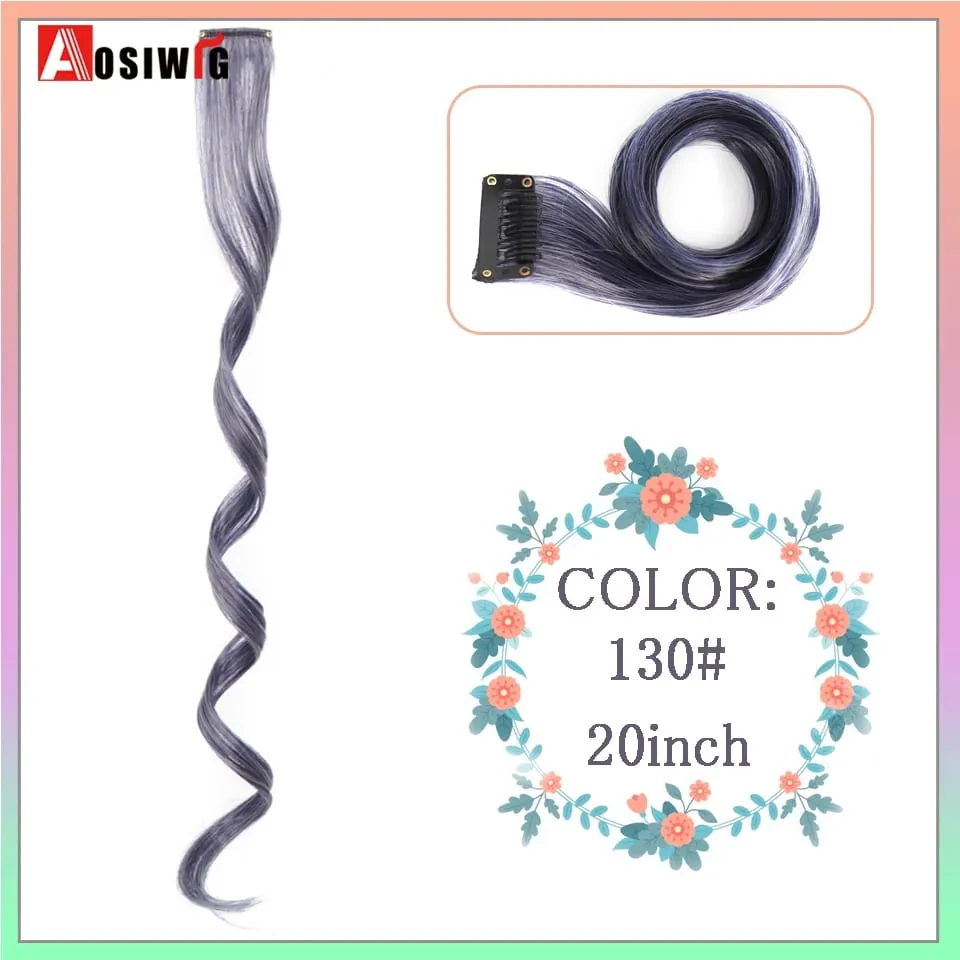 Extensions de cheveux synthétiques lisses et longues à reflets arc-en-ciel, 22 pouces, Clip en une seule pièce, ombré rose violet vert jaune pour femmes — image 19