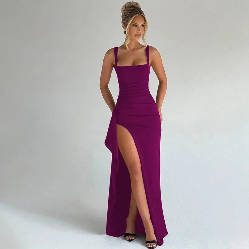 Seksi Pepejal Pleated Strapless Dress Wanita Chic Off-shoulder Backless High Waist Split Dresses Wanita 2026 Baharu Gaun Pesta Petang — image 18
